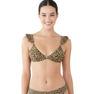 Solido Ruffle Triangle Bikini Top Leopard Print Women Large NWT
